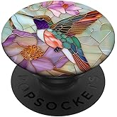 Hummingbird With Pink Flowers Stained Glass Effect Mosaic PopSockets Adhesive PopGrip