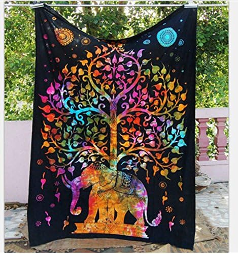 Square Tapestry Yoga Mat Elephant Tree Trunk Indian Mandala Throw Hippy Tablecover Beach Towel
