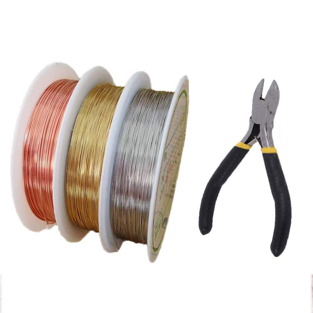 3 Rolls 3 Colors 33Yd 26Gauge Jewelry Beading Wire, Soft Copper Wire with Cutting Pliers for Crafts Beading Wrapping Jewelry Makings and Repair