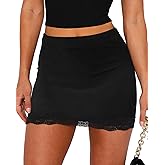 TEDDIFY Womens Black Mini Skirt Bodycon Skorts High Waist Lace Hem Elastic Waistband Skirts with Shorts