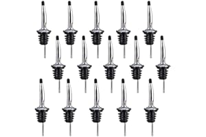 Swpeet 15 Pcs Stainless Steel Liquor Bottle Speed Pourers Tapered Spout with Rubber Dust Caps Perfect for Pubs, Clubs, Restau