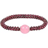 Justinstones Red Garnet Natural Gemstone Beaded Bracelet Birthstone Healing Crystals Jewelry Stretch Bracelet 6.5 inch