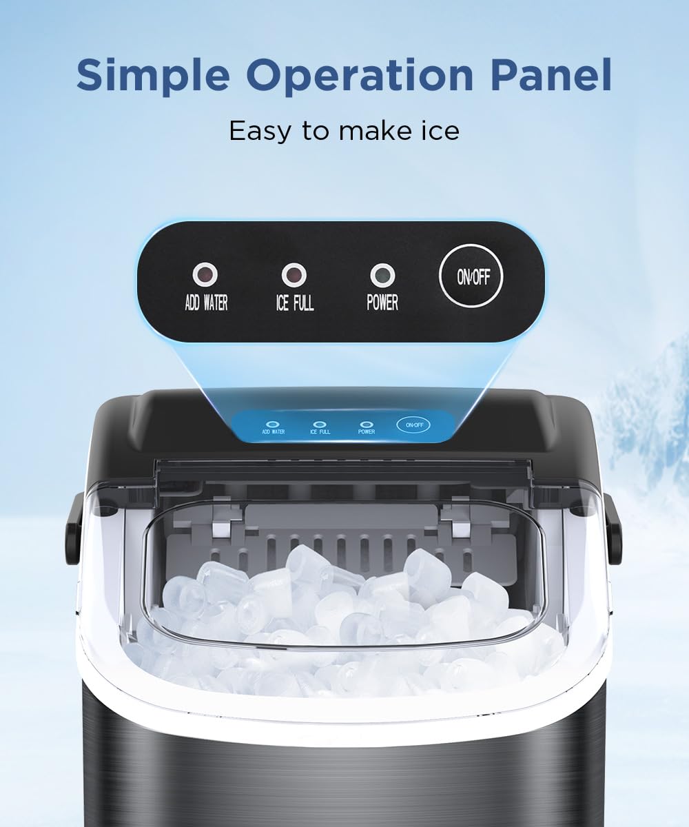 COWSAR Ice Maker Countertop, Stainless Steel Portable Ice Maker Machine with Self-Cleaning, 26.5lbs/24Hrs, 6 Mins/9 Pcs Bullet Ice, Perfectly for Home Use, Gift