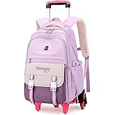 GRUOTEIS Purple Rolling Backpack for Girls Elementary Middle School Bags, Girls Backpack for Kids with 6 Wheels, Purple