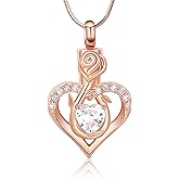 Minicremation Cremation Jewelry for Ashes Rose Flower Heart Necklace for Women Girl Birthstone Memorial Keepsake Jewelry Urn Pendant