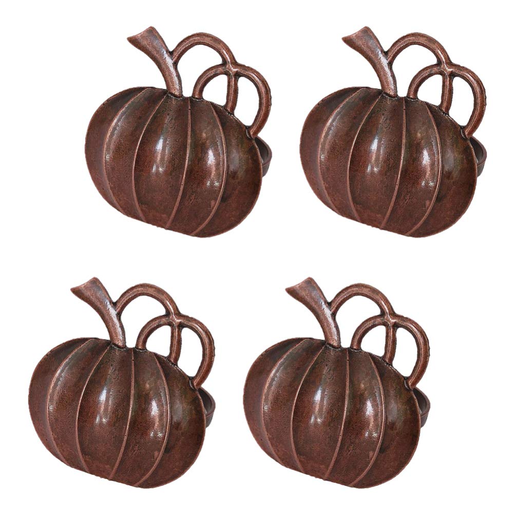 Amosfun 4pcs Napkin Rings Pumpkin Shaped Vintage Metal Napkin Decor for Harvest Party Halloween