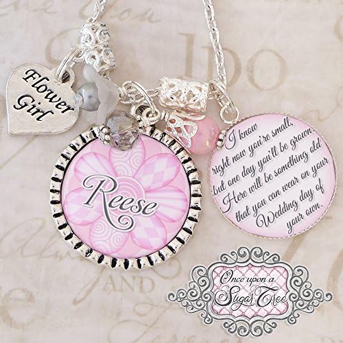 Flower Girl Wedding Necklace, Personalized Jewelry for Wedding, Pink, Flower Girl Charm