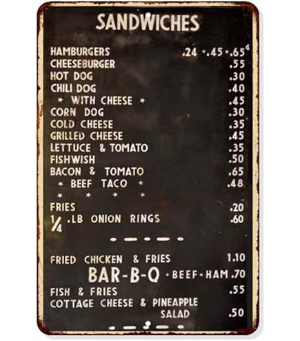 Amazon.com: 1940's Diner Menu Sign Restaurant Decor Diner Signs