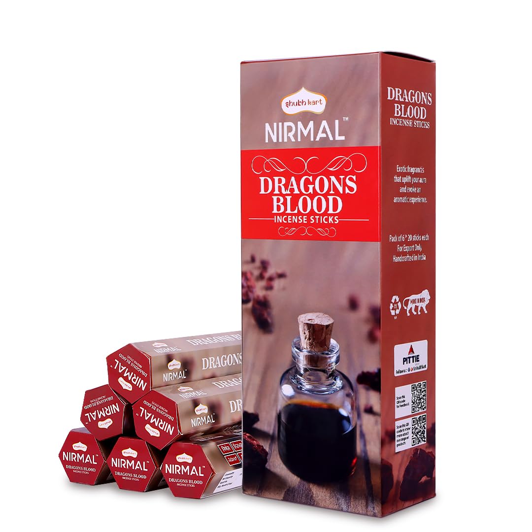 Shubhkart Hexa Dragon Blood Incense Sticks, Pack of 6, Total 120 Sticks for Calming, Stress Relief and Mindful Meditation, Eco-Friendly, Non-Toxic and Aromatic Incense