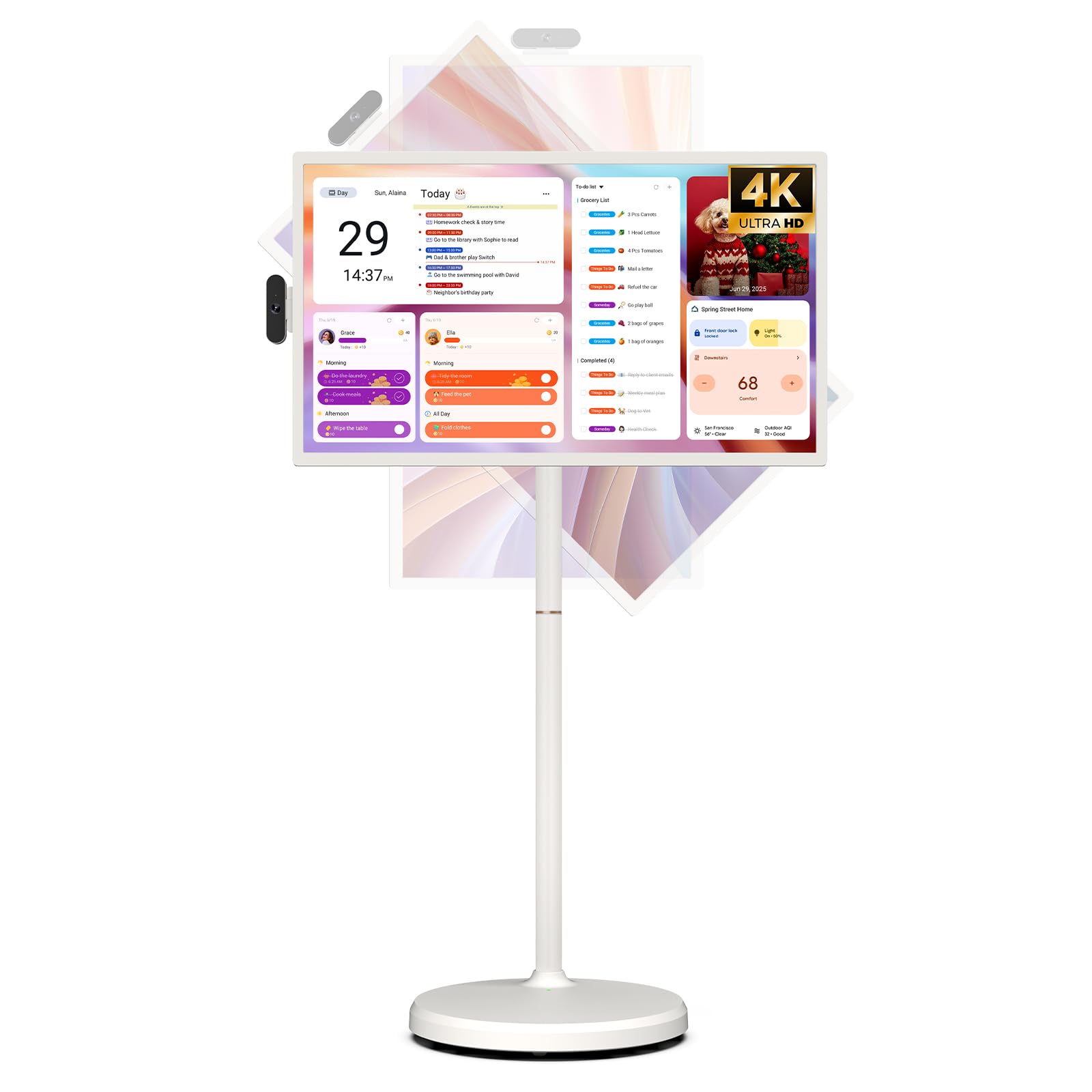 ApoloSign 32 inch UHD 4K Smart Portable TV Gen2, 16G +256G Storage, Android 15 OS, 15000mAh, Rolling TV on Wheels with Rotatable Touch Screen, Built-in Battery, Full Swivel Rotation, Voice Remote