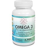 Omega 3 Fish Oil Concentrate Supplement for Women and Men - 3900mg Active Ingredients Omega 3, Fatty Acids EPA and DHA - 90 Softgels - One Month Supply.