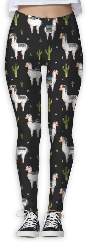 DYOW Women's Alpaca Llama Aztec Boho Cactus Print Sports Gym Yoga Leggings Pants