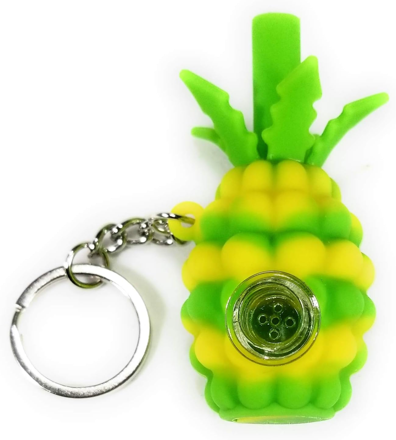 Singlenett Pineapple Portable Unbreakable Silicone Travel Decor Tube with Keychain (Green/Yellow)