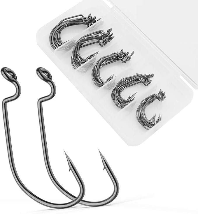 GOTRAYS 50pcs Fishing Hooks High Carbon Steel with Plastic