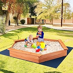 HONEY JOY Kids Sandbox with Cover, Hexagon Wooden