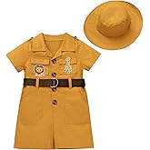 ABAFIP Baby Girl Toddler Boy Safari Birthday Outfit Short Sleeve One Piece Romper Jumpsuit with Belt Hat