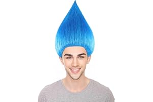 BC GOODS BY Unisex Adult Troll Wigs Collections | Synthetic Fiber Costume Wig for Men and Women | Capless Cap Halloween Colorful 80s Wigs | Trolls TV Movie Cosplay Costume Accessories - Blue