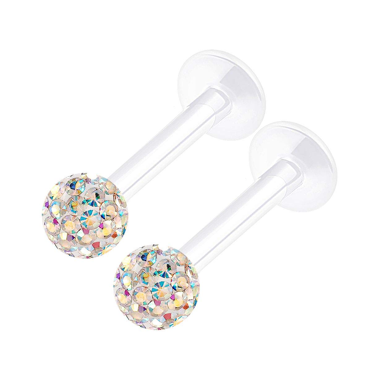 KJM Fashion Monroe Earrings Transparent Bioflex Labret 1.2 mm 16g Pack of 2, Acrylic
