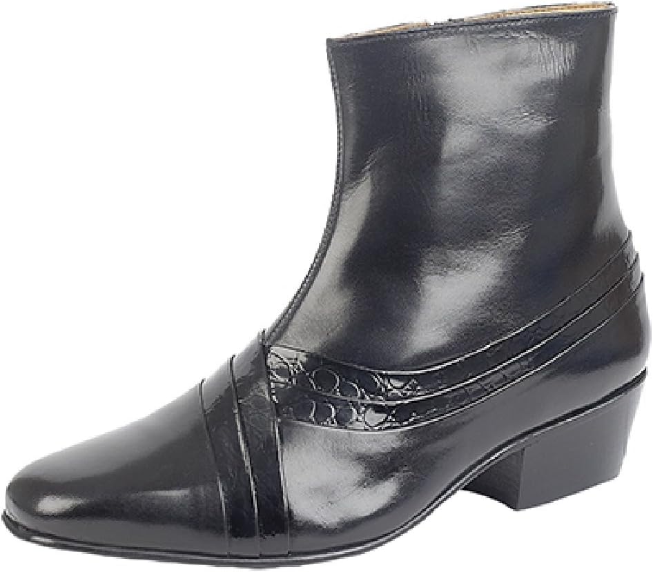 Montecatini Mens Cuban Heel Side-Zip Boots, Black Reptile Leather. Sizes 6-11