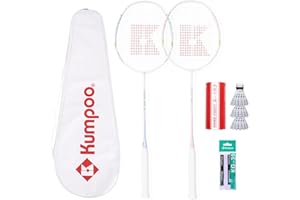KUMPOO Badminton Racket Set with 2 Carbon Shaft Rackets, 3 Shuttlecocks, 2 Overgrips and 1 Racket Bag - 82g Lightweight 4U Badminton Racquets for 2 Players Outdoor Backyards Games Beginners Adults