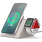 elago Charging Station Compatible with iPhone 17/16/15/14/13/12 Series, Compatible with MagSafe, Compatible with Apple Watch Series - Chargers are NOT Included [Stone/Red]