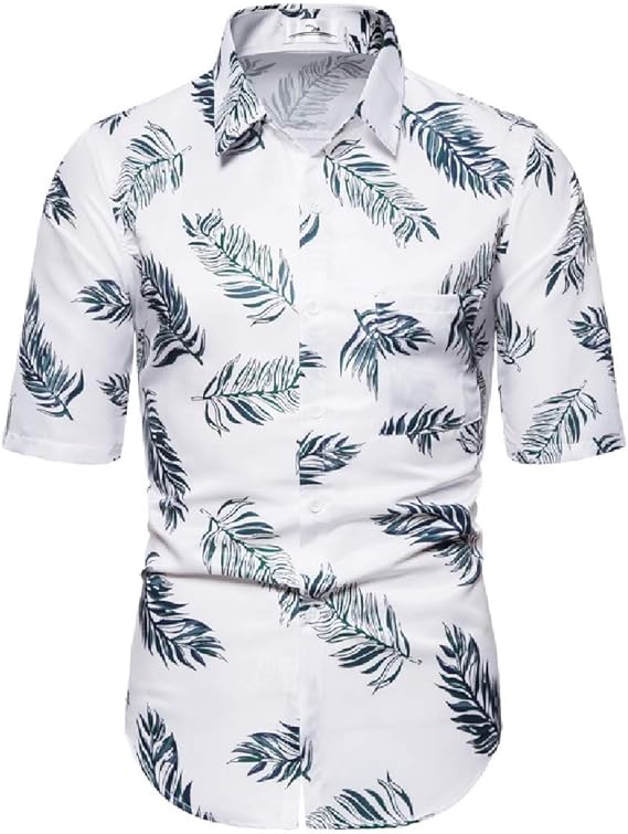 UUYUK Men Floral Print Short Sleeve Casual Hawaiian Button Up Shirt White US M at Amazon Menâs 