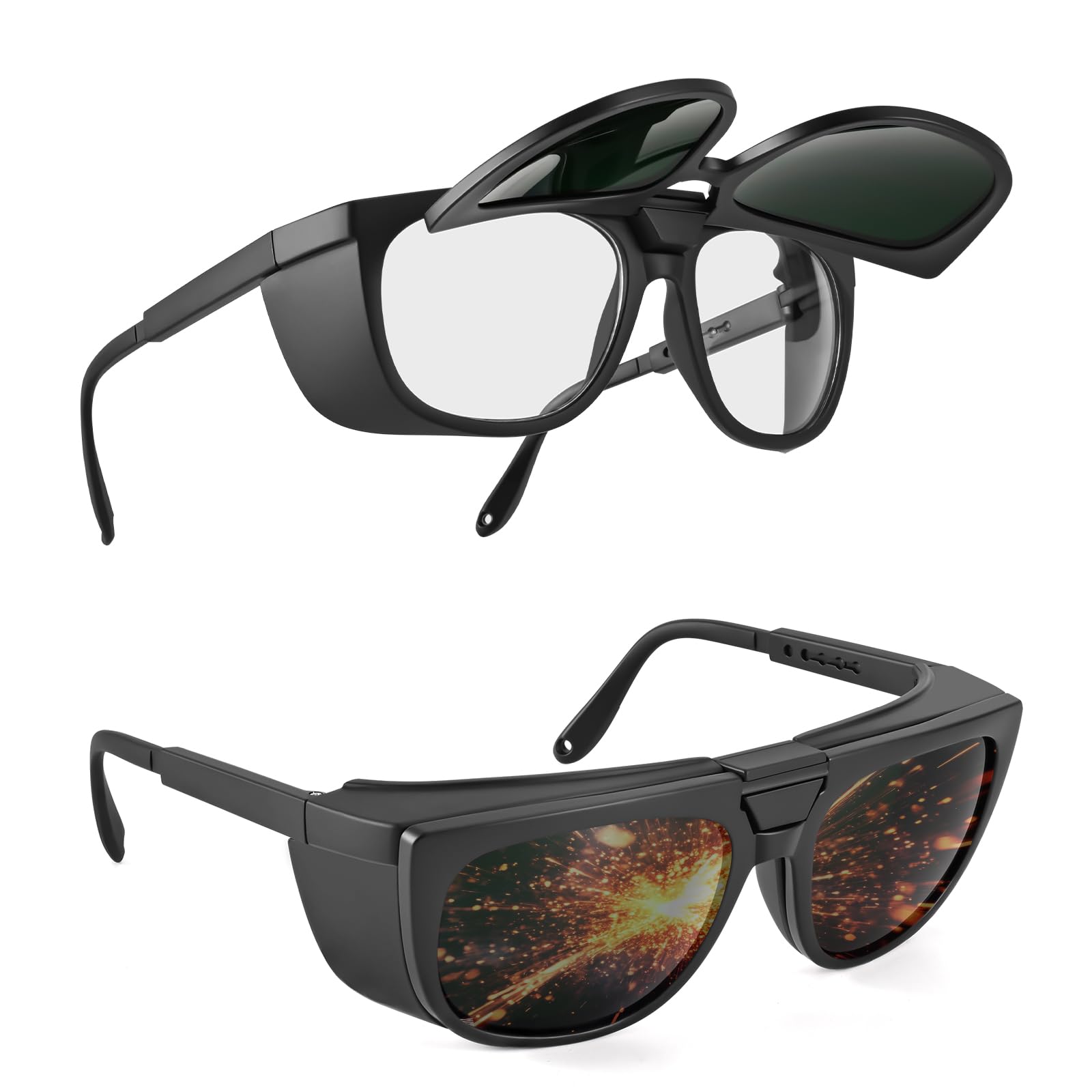 Photo 1 of ?Dual Lens Welding Safety Glasses – ANSI Z87.1 Certified – Switch Between Clear & IR 5.0 Shade – Anti-Fog & Scratch Resistant – Adjustable Frame – UV400 Protection – for Arc Welding, Plasma Cutting