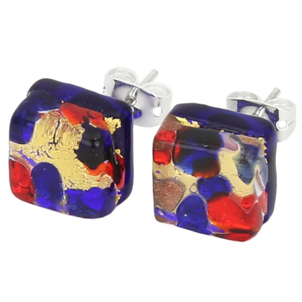 Glass Of Venice Murano Glass Venetian Reflections Square Stud Earrings - Blue Red