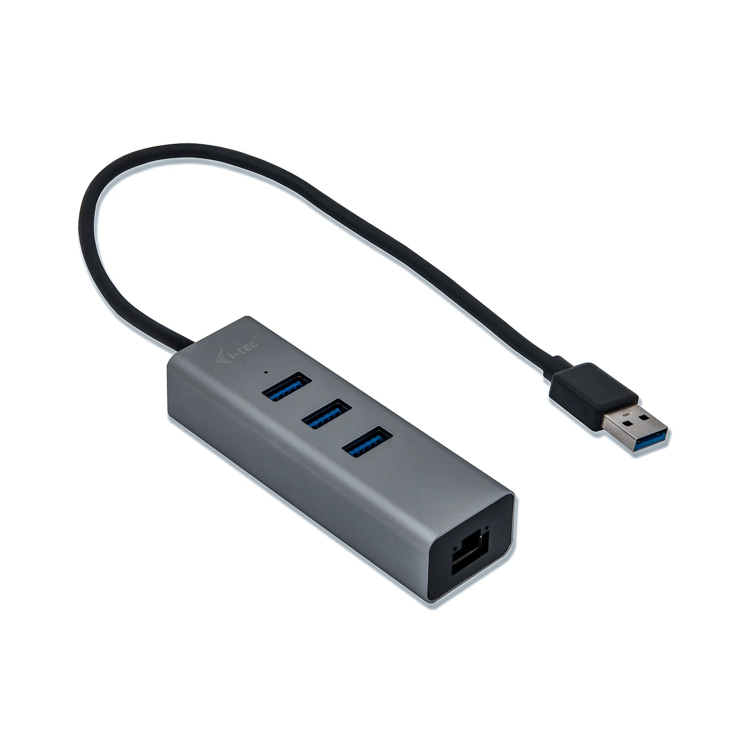 i-tec USB 3.0 Metal 3-Port HUB with Gigabit Ethernet Adapter, 1x USB 3.0 to RJ-45, 10/100/1000 Mbps, 3x USB 3.0 Port, LED, for laptop tablet PC, Windows Mac Linux Android, Space Grey colour