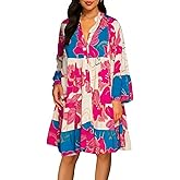 WXN Button Down Shirt Dresses for Women - Womens Summer Sundress Tops and Blouses Floral Print Shirts Casual Shift Mini Dress