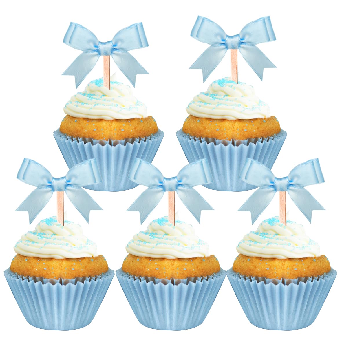 View 1 of 24 Pcs Blue Bow Cupcake Toppers for Coquete Birthday Bridal Shower Bachelorette Wedding Baby Shower Decorations Supplies (Blue-2)