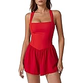 QINSEN Women's Square Neck Sleeveless Romper Jumpsuit Casual Summer One Piece Outfit with Pocket