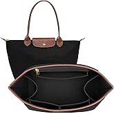 DOIAPUOS Felt Purse Organizer Insert for Longchamp Le Pliage L Bag Handbag Leather edge Longchamp Organizer Insert (Black, Large)