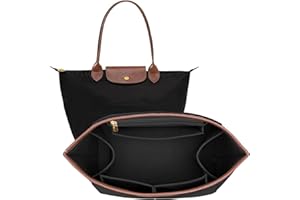 DOIAPUOS Felt Purse Organizer Insert for Longchamp Le Pliage L Bag Handbag Leather edge Longchamp Organizer Insert (Black, Large)
