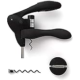 Rabbit W6004N Original Lever Corkscrew Wine Opener with Foil Cutter and Extra Spiral, Black Finish, Smooth Lever Action for Effortless Cork Removal