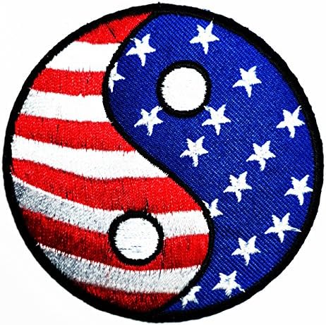 HHO Yin Yang UNITED STATES US USA American Flag Patch Embroidered DIY Patches, Cute Applique Sew Iron on Kids Craft Patch for Bags Jackets Jeans Clothes