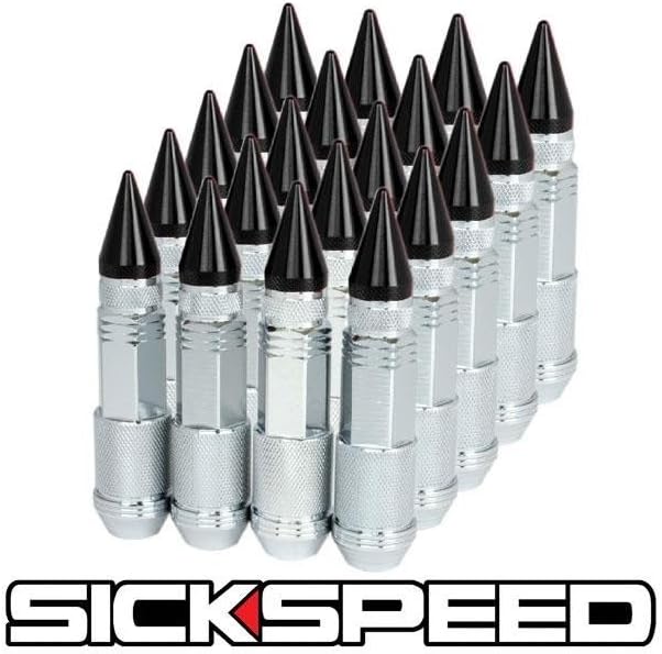 20 Piece 80Mm Chrome/Black Spiked Lug Nuts 1/2 X 20 Automotive