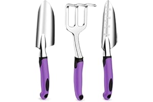 JCFIRE Garden Tools Heavy Duty Gardening Tool Set Supplies Include Hand Trowel, Transplant Trowel and Hand Rake with Non-Slip Rubber Grip, Thanksgiving Christmas Gardening Gifts for Women Kids