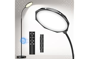 PACOVY Floor Lamp, 18W Bright LED Floor Lamps for Living Room with Diamond-Surface, Stepless Adjustable Colors & Dimmer Standing Lamp with Timer, Remote & Touch Control, Reading Lights for Bedroom, Office