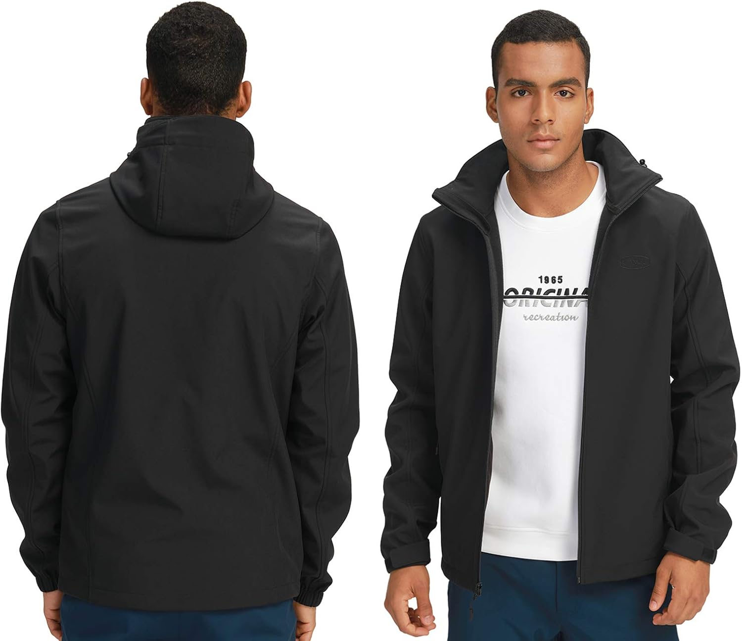 CAMEL Men's Softshell Fleece Jacket Detachable Hooded Soft Shell Windproof Water Resistant Outerwear for Hiking Work Travel: Clothing