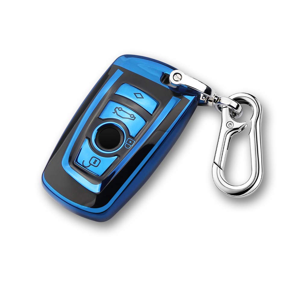 QBUC Car Key Full Cover for BMW Soft TPU Anti-dust Protection Key Case Shell Keyless Remote Control Smart Car Key Protector for BMW 1/2/3/4/5/6/7 Series and X3 X4 M2 M3 M4 M5 M6 GT3 GT5 (A-Blue)