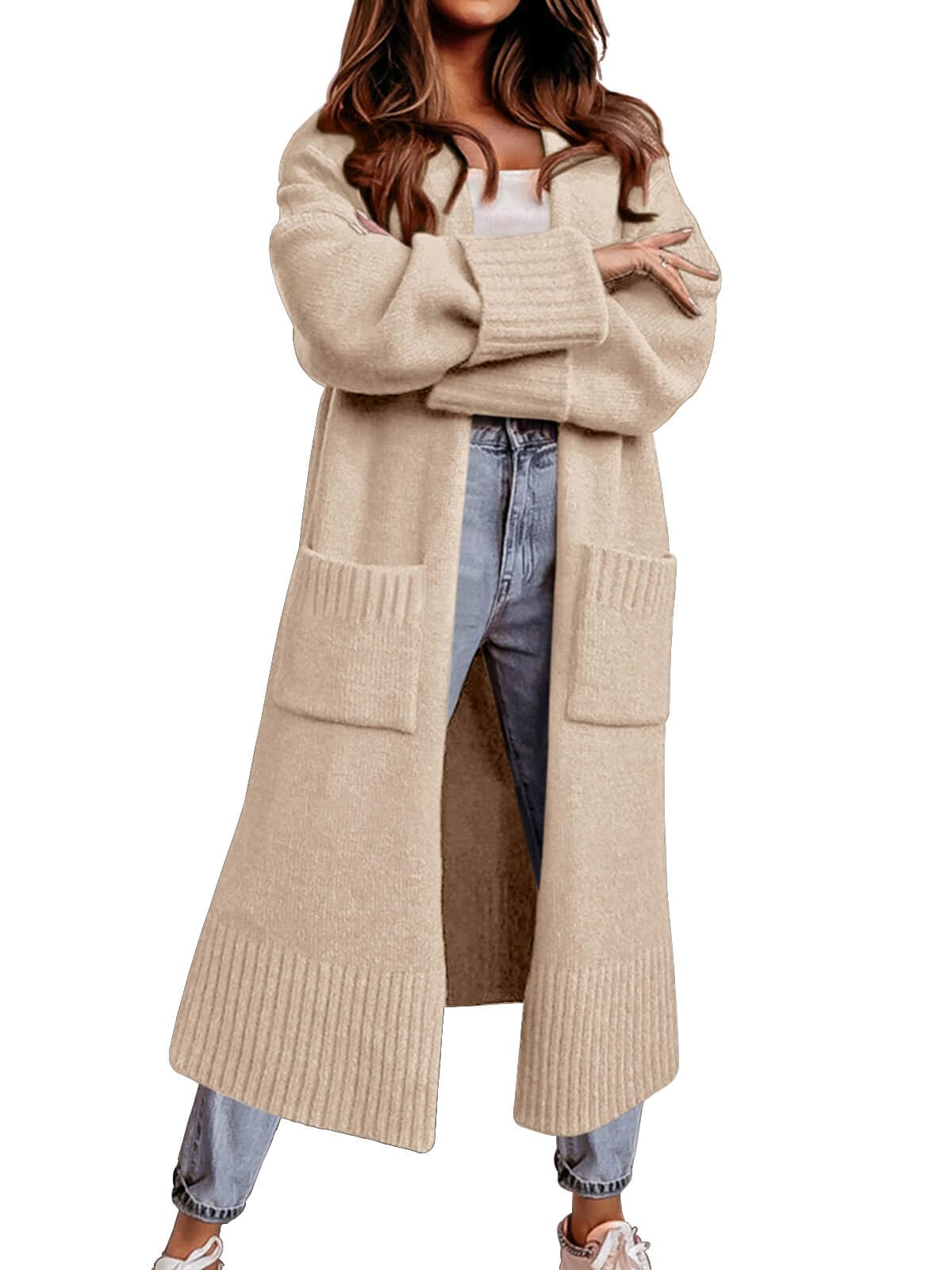 Photo 1 of ***(HEAVILY USED/ MINOR DAMAGE)***Danedvi Long Cardigan Sweaters for Women 2025 Fall Open Front Knit Oversized Cardigans Duster Coat with Pockets Apricot