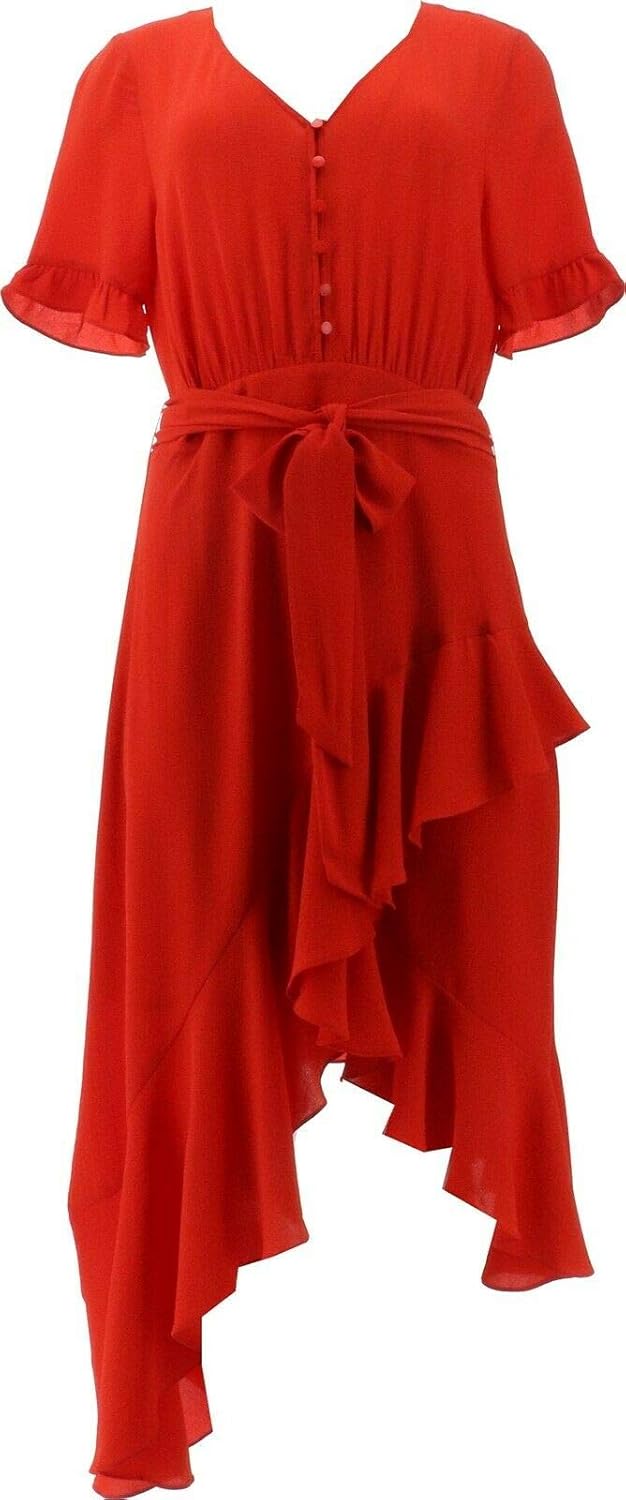 CeCe V-Neck Ruffle Dress 693-328 at Amazon Womenâs Clothing store