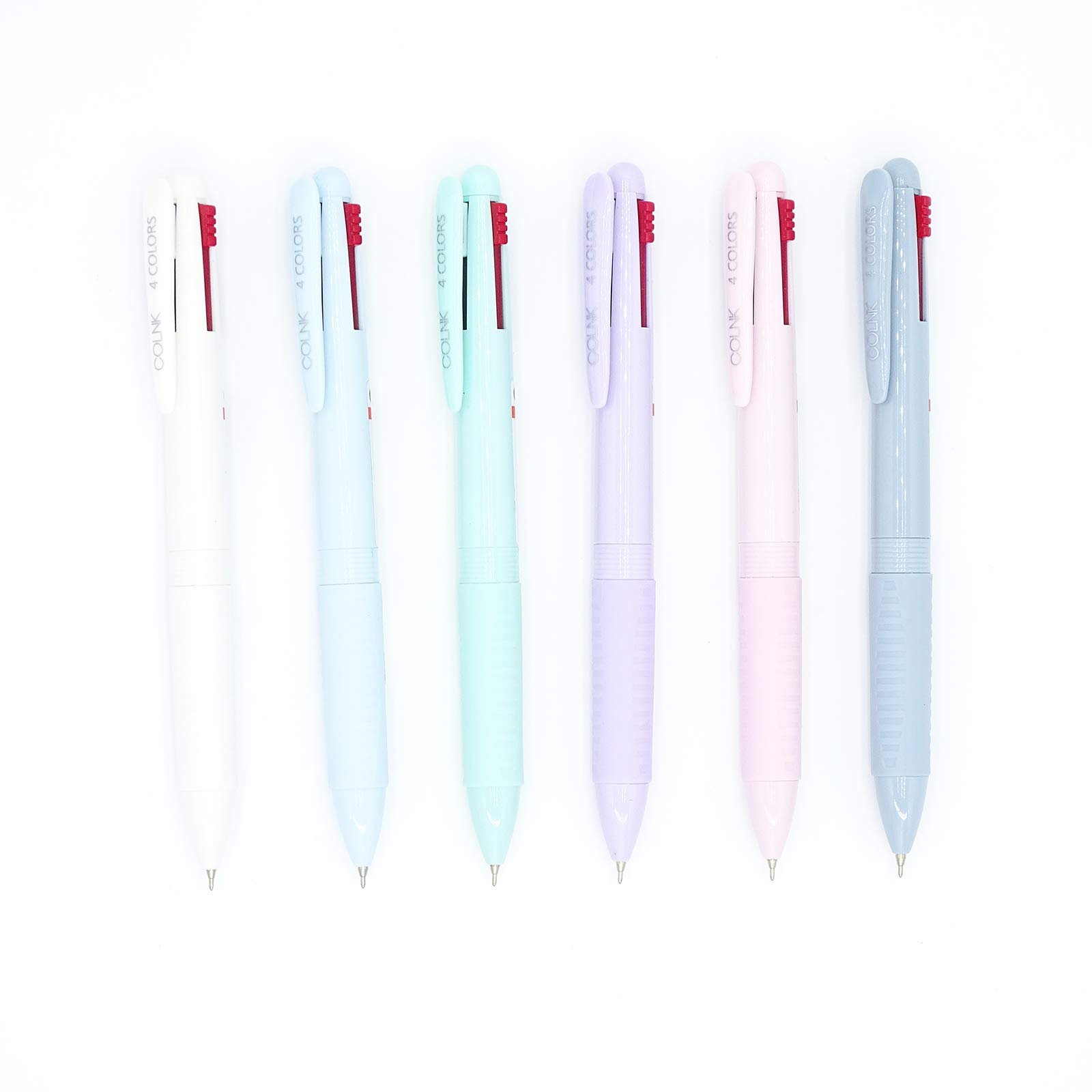 COLNK Multicolor Ballpoint Pen 0.5, 4-in-1 Colored Pens Fine Point,Ballpoint Gift Pens for Planner Journaling,Assorted Ink, 6-Count