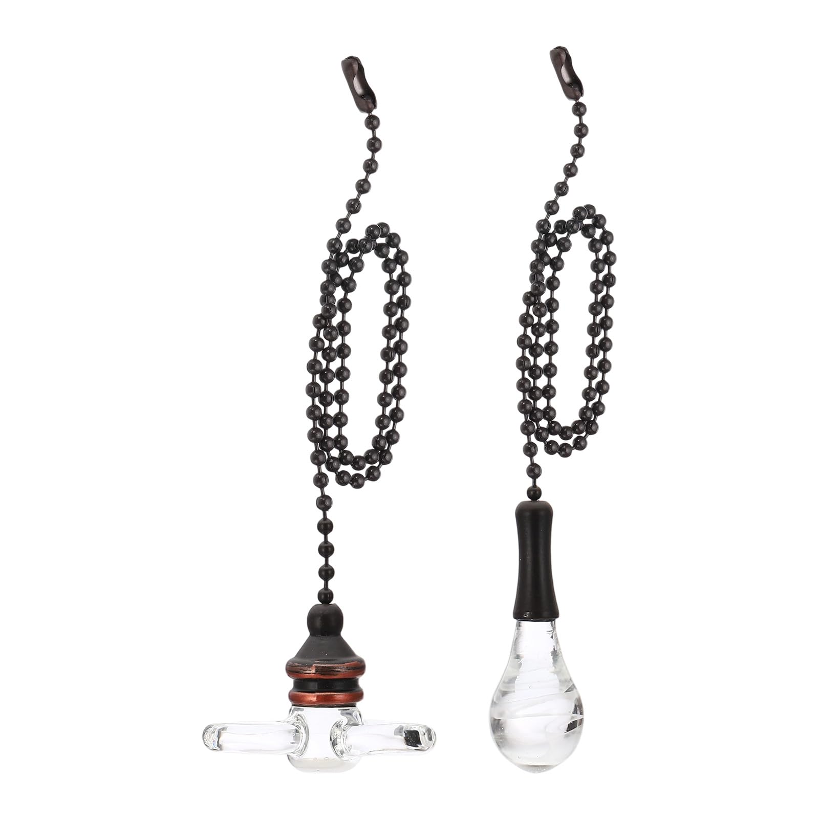 PATIKIL 14" Ceiling Fan Pull Chain Extender Set, 2 Pcs Glass Decorative Light Bulb & Fan Cord Beaded Ball Fan Pull Chain with Connector, Black, Clear