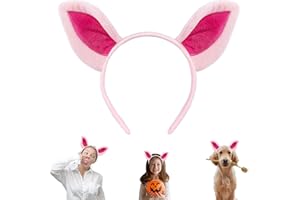 Beviliu Pig Ears Headband, Animal Hairband Costume for Adult, Cat Dog Bunny Fox Headwear for Halloween Christmas Birthday Theme Party Cosplay