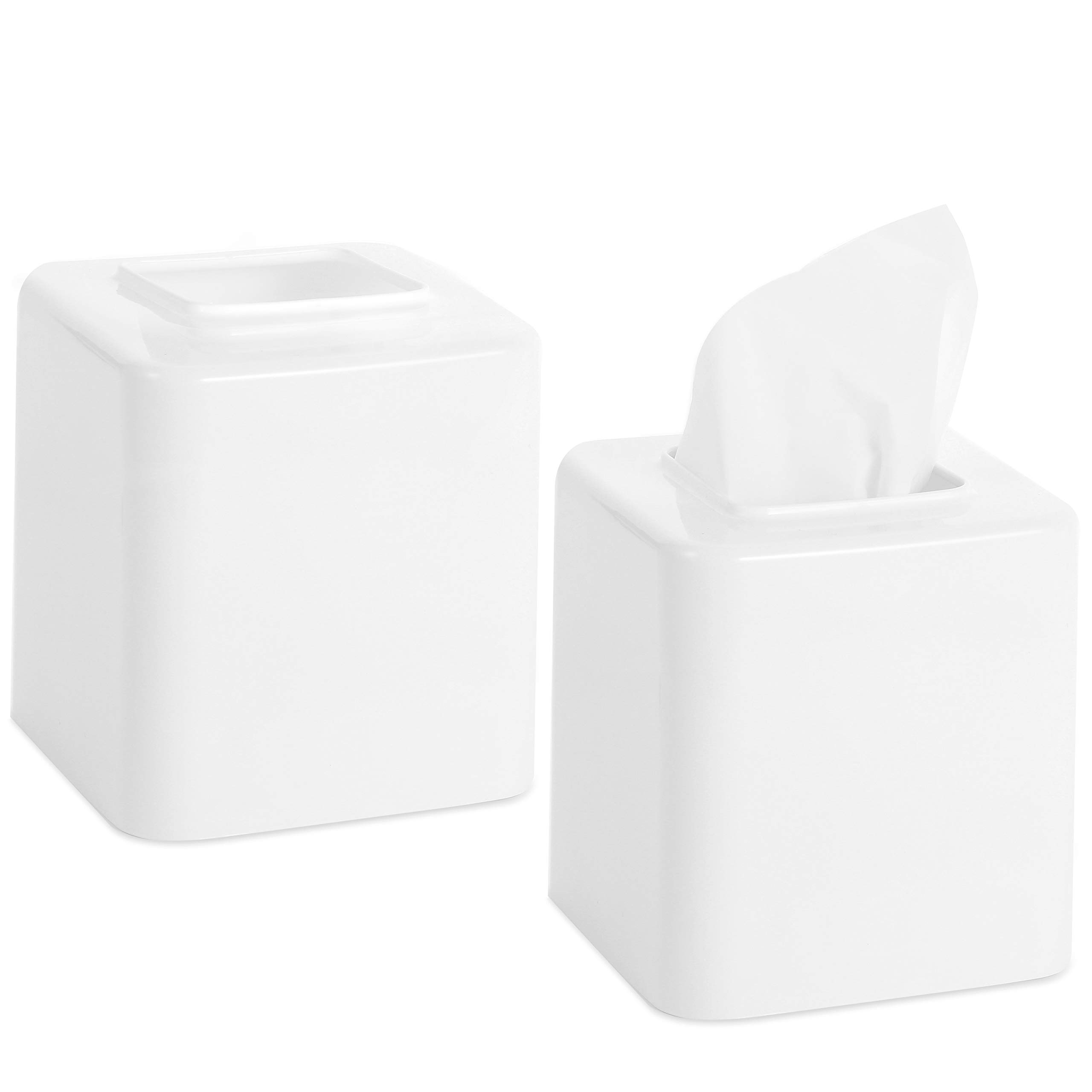 Youngever 2 Pack Tissue Box Covers, Re-usable Plastic Square Tissue Box Holders, Square Napkin Box Holders
