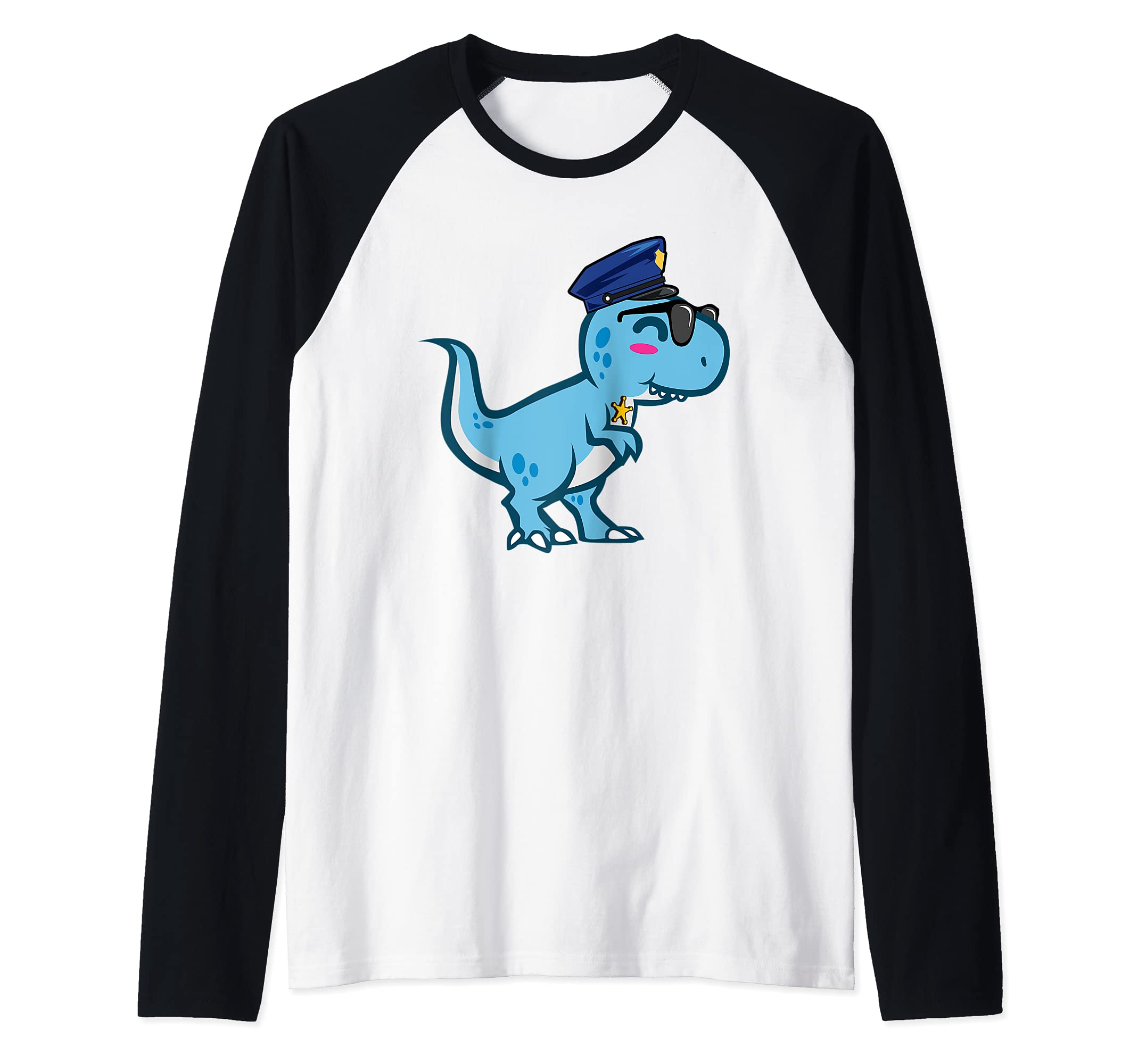 Police Officer Cop Law Enforcement T-Rex Dinosaur Raglan Baseball Tee