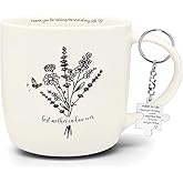 MALLAbyLAMMA Best Mother-in-Law Ever Mug 12 Ounces Ceramic Coffee Cup Floral Beige with Keychain, Gift for Mother In Law Birthday, Mother’s Day, Christmas from Daughter-in Law
