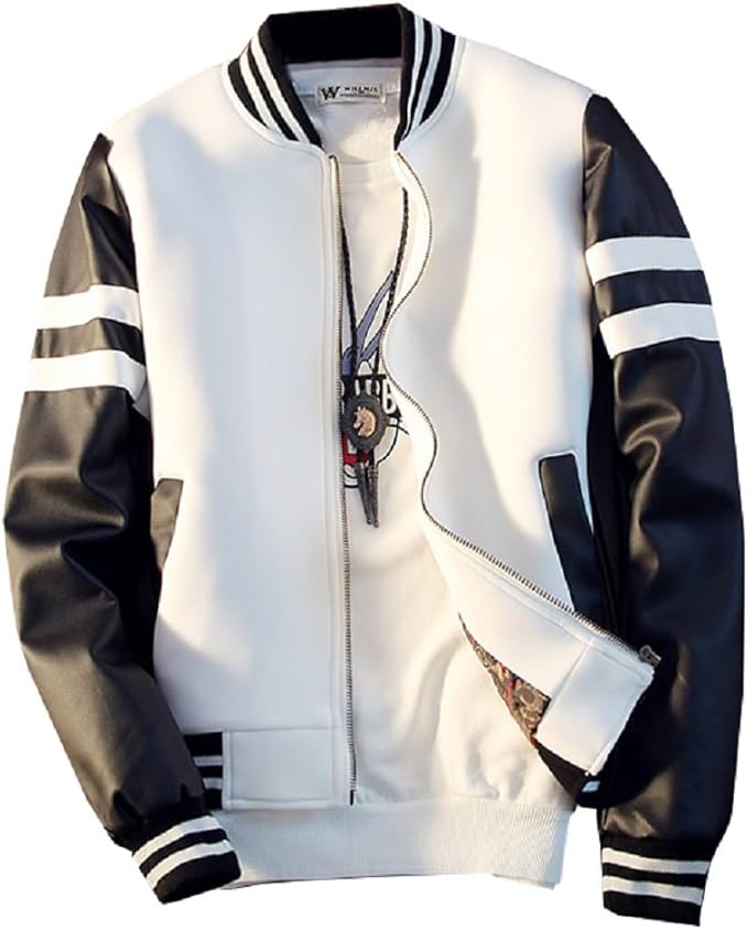 Amazon リスキス Riskiss メンズ Puレザー 袖 切り替え ジャケット Ma1 スタジャン Jkt アウター レザージャケット 黒 白 コート ジャケット 通販